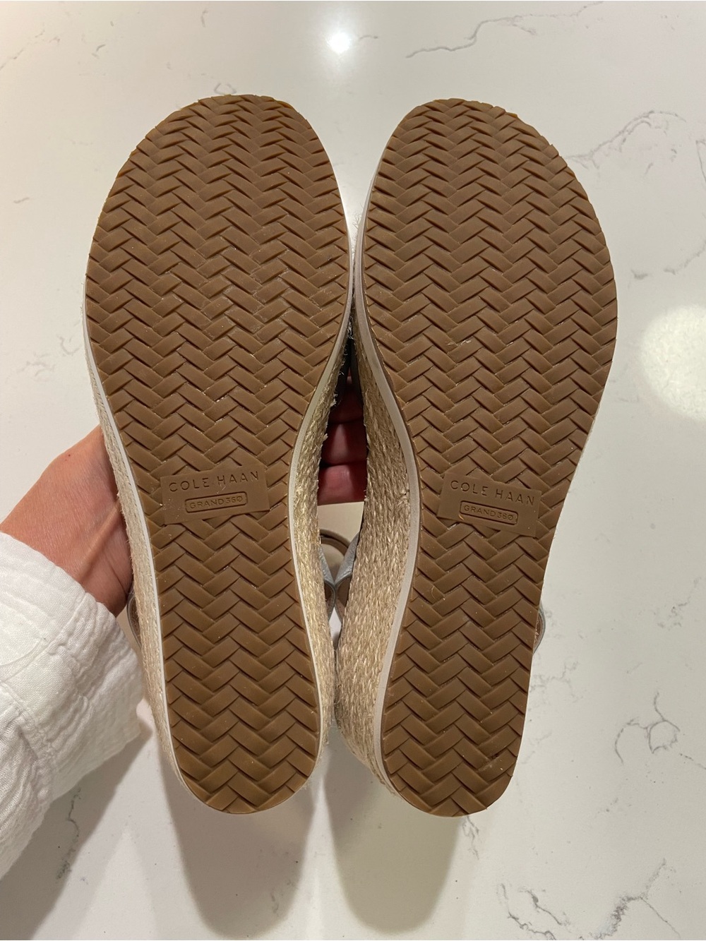 Cole Haan Silver Wedge Espadrille Sandals with Ankle Strap - Picture 4 of 6